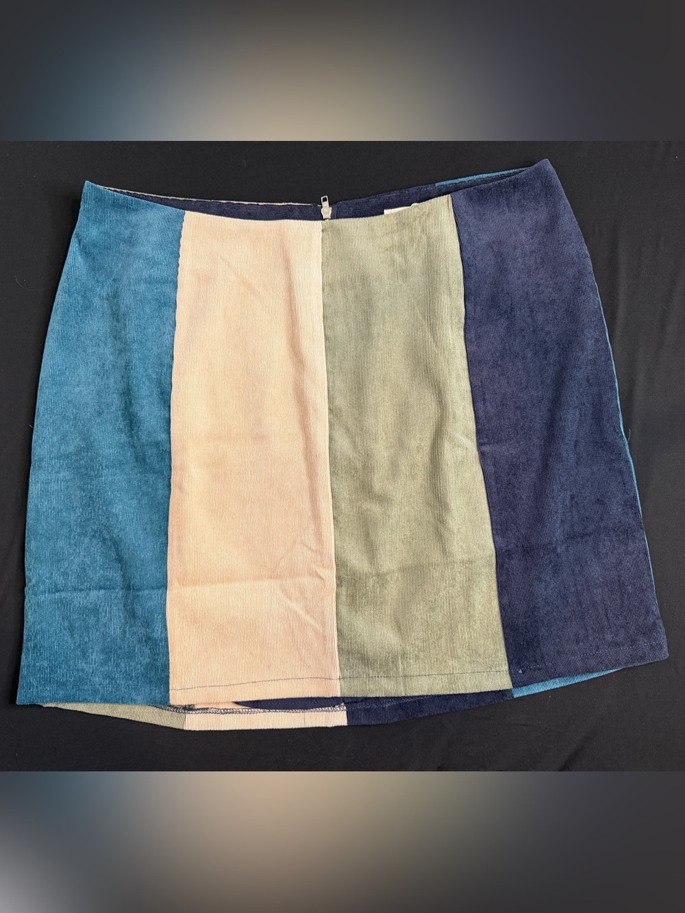 Hem & Thread Colorblock Suede Soft Mini Skirt - Blue, Cream, Olive, Navy